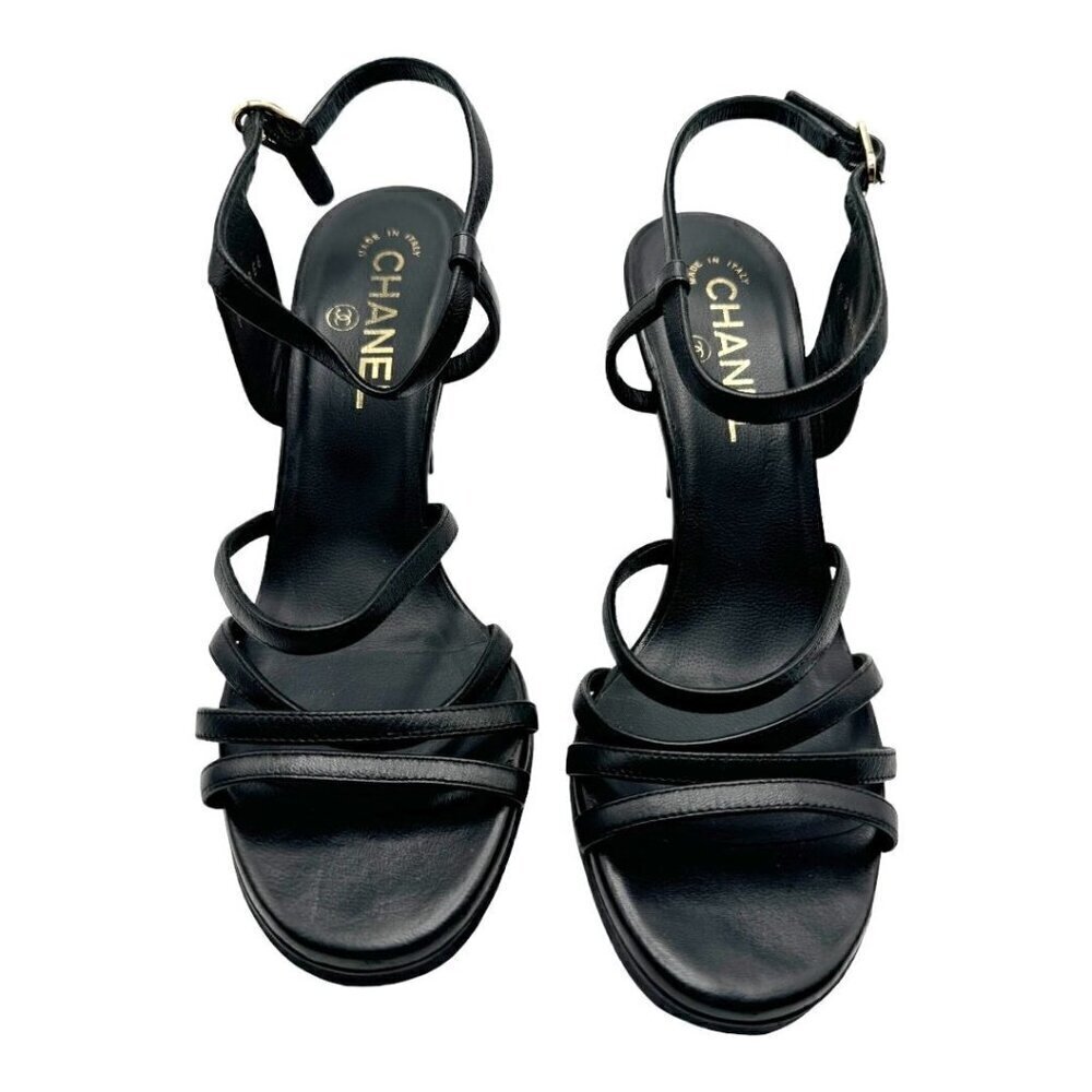 Chanel CC Logo Lambskin Slingback Sandal Heels - Picture 4 of 13
